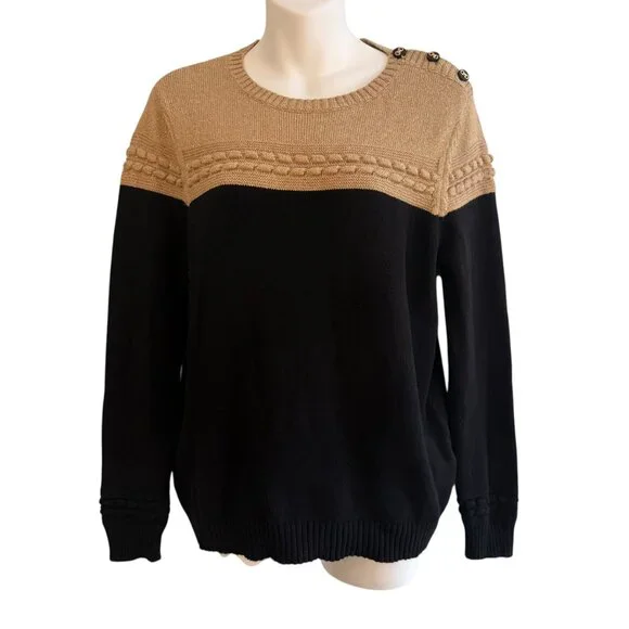 Charter Club Metallic Colorblock Sweater | PM | Black & Gold Holiday Knit - Picture 2 of 9